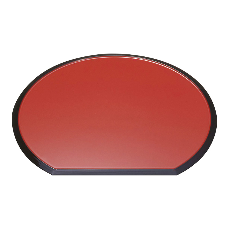 錦半月盆[朱塗フチ黒]